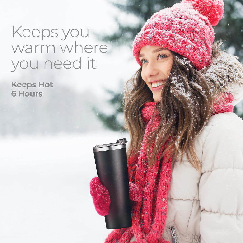 SIPX™ 16 oz Insulated Coffee Tumbler with Leakproof Lid – Stainless Steel, Vacuum Insulated – Keeps Drinks Hot or Cold for Hours – Cupholder Friendly Travel Mug – Black