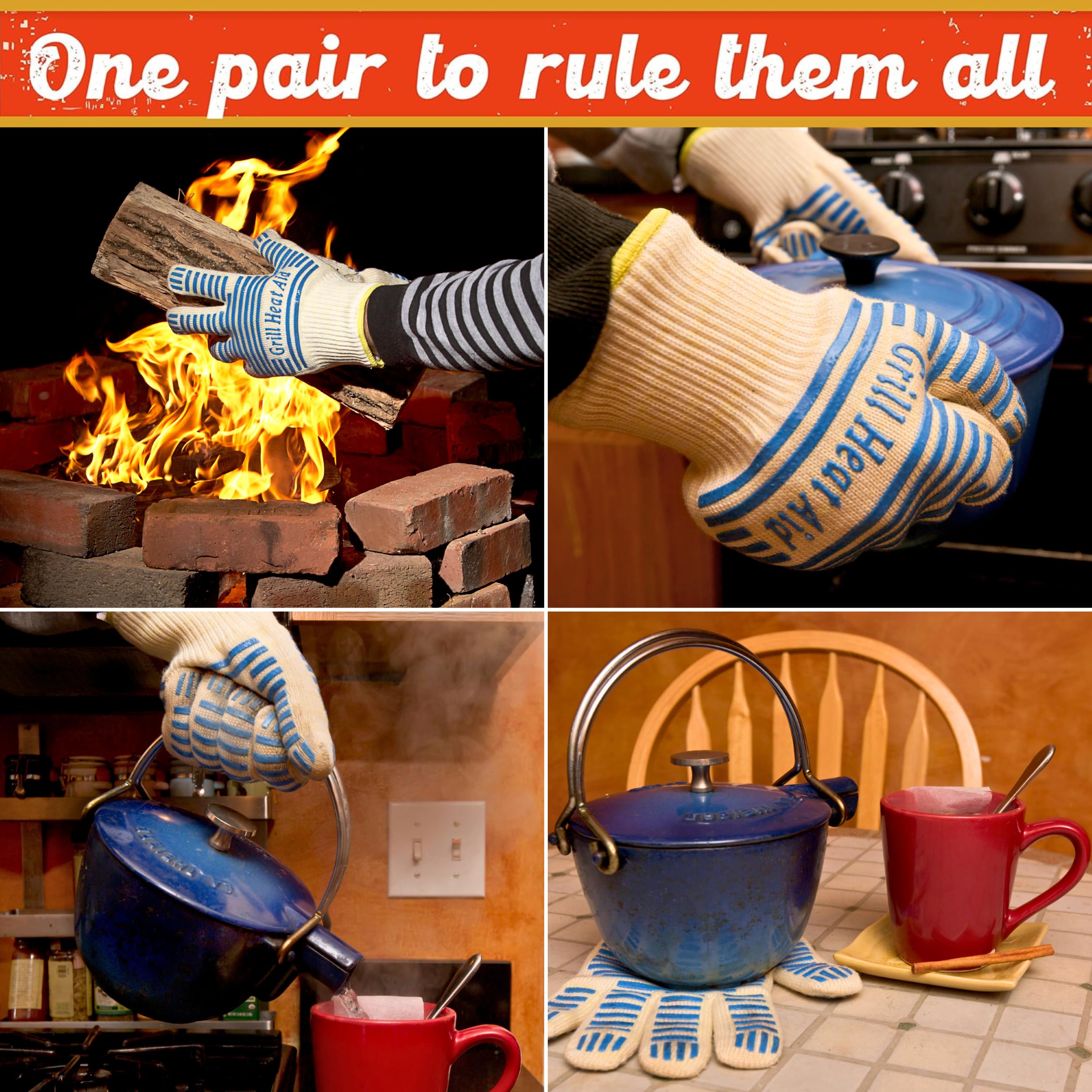 GRILL HEAT AID Grill Gloves Heat Proof for Men Grilling BBQ Heat Resistant Gloves
