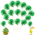 Ephlyn 30Pcs Foil Firework Cupcake Toppers Party Birthday Cake Toppers Supplies Sparkle Tinsel Cocktail Fruit Toothpick for Birthday Wedding Graduation Party Supplies Green