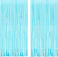 BRAVESHINE Foil Fringe Curtains Party Backdrop - Tinsel Curtain Backdrop Streamers Party Supplies for Halloween/Boo/Baby Boy/Frozen/Under Sea/Shark/Mermaid Birthdays Decorations - 2Pcs Pastel Blue