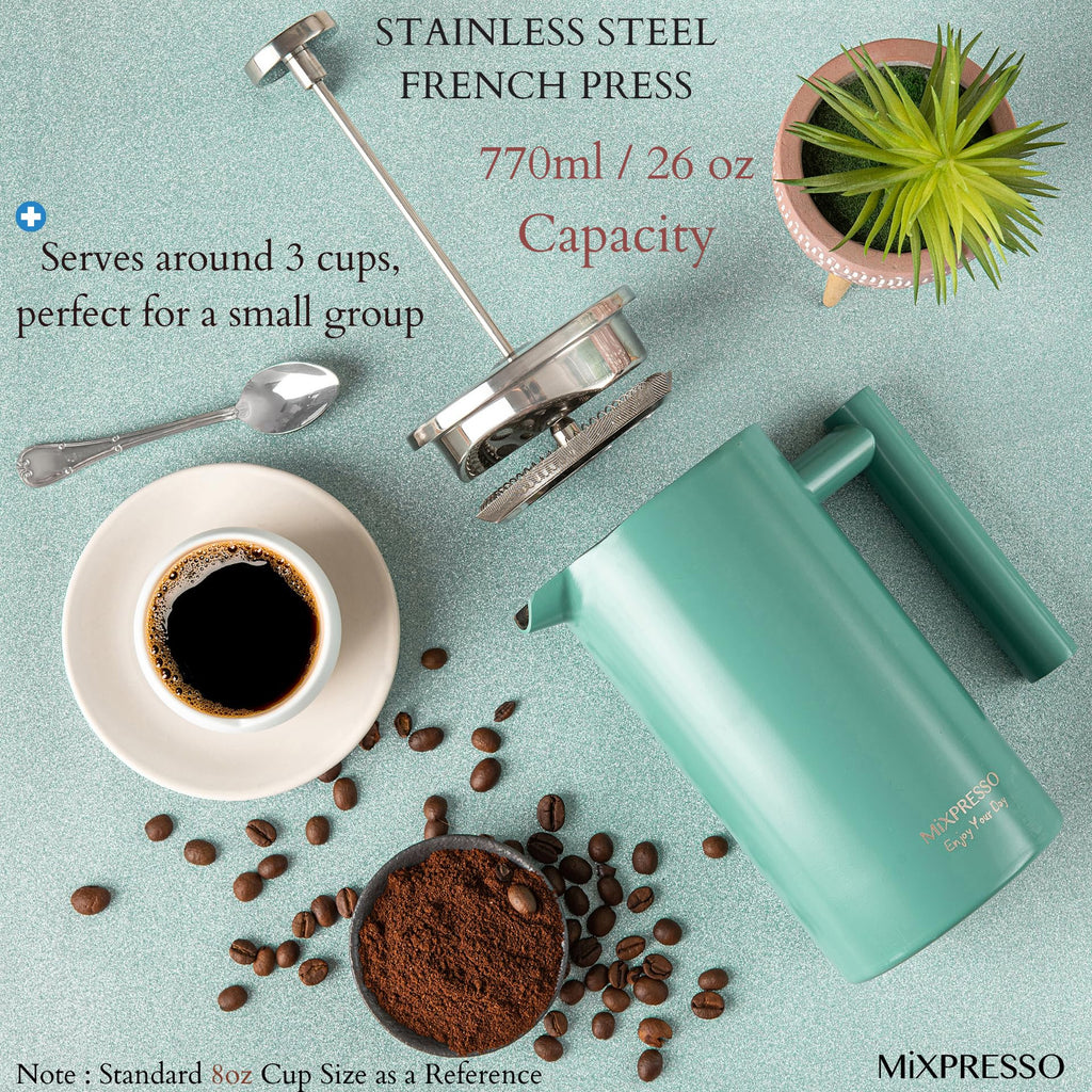 Mixpresso French Press Coffee Maker, 26 Oz Stainless Steel Coffee Press