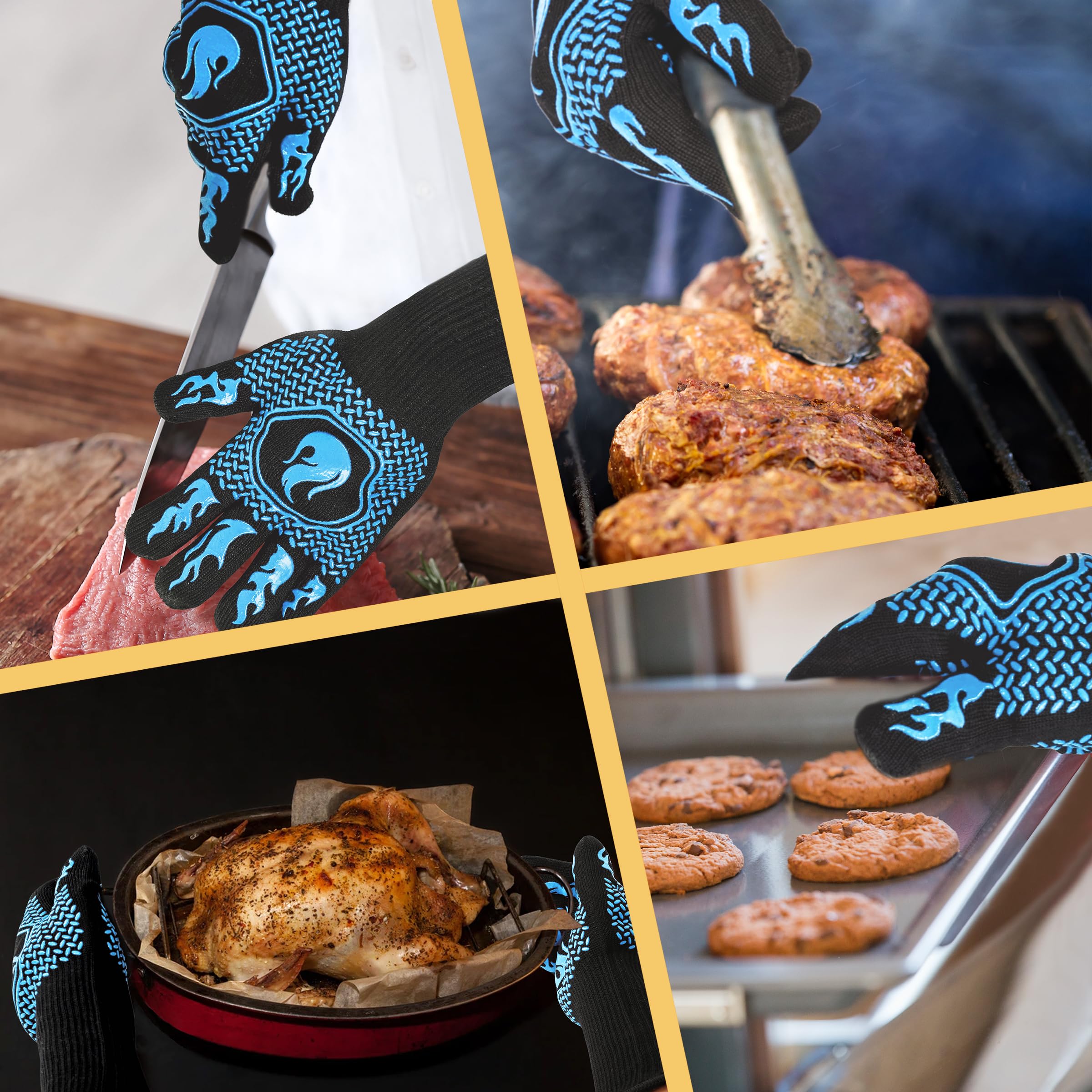 BBQ Gloves 1472F Heat Resistant Non-Slip Silicone (Sky Blue)