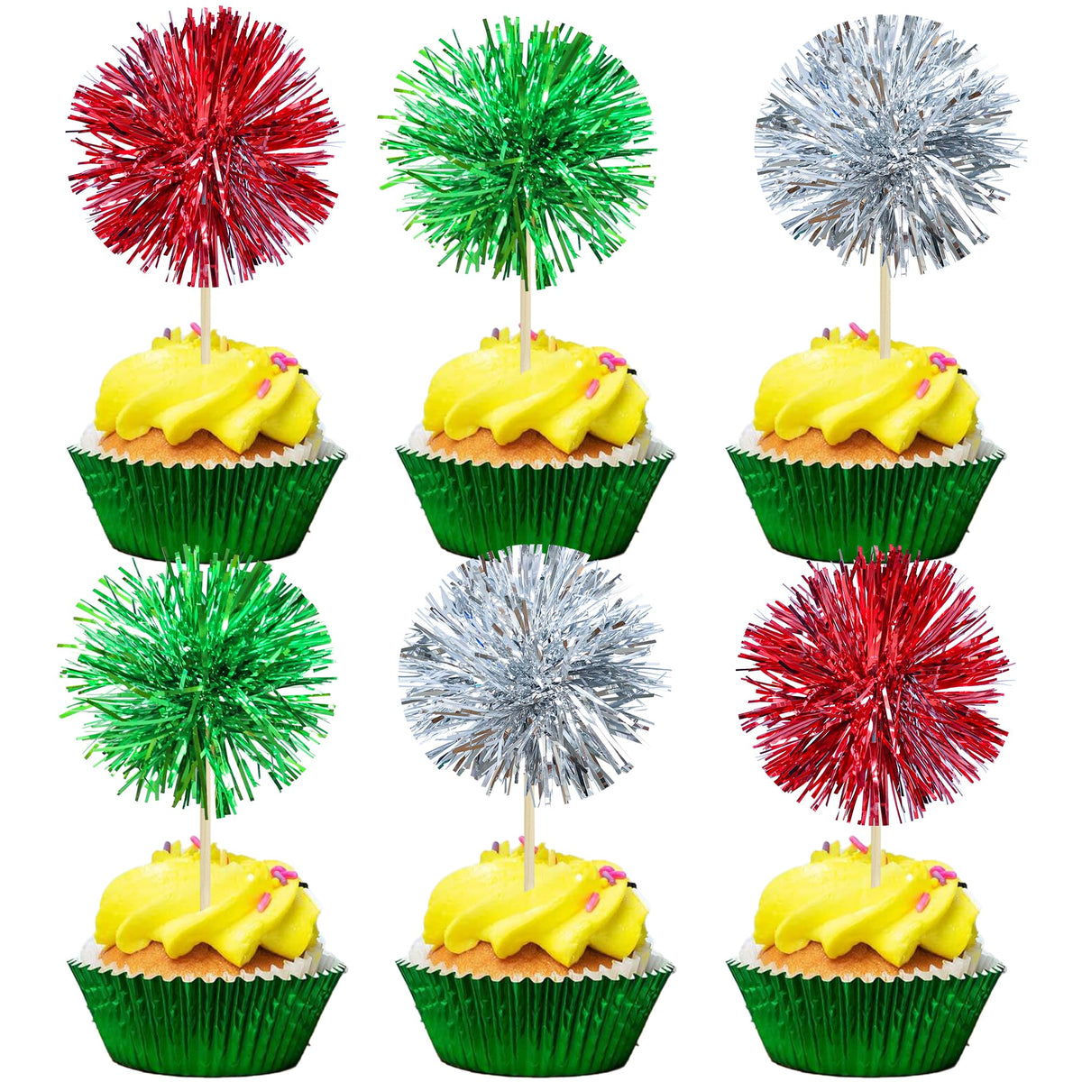 Gyufise 30Pcs Foil Firework Cupcake Toppers Sparkle Tinsel Cake Toppers Tinsel Drink Cake Decoration Cocktail Picks for Birthday Wedding Graduation Party Supplies Dark Blue
