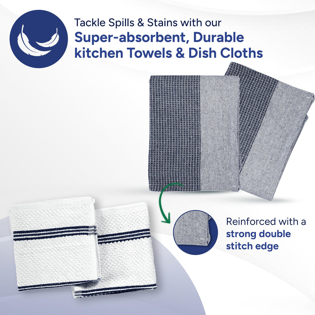 Casa Platino Mini Oven Mitts Set, 8-Piece – 500°F Heat Resistant Silicone Oven Mitt, Potholders for Kitchens, 2 Kitchen Towels & 2 Dish Cloths – Non-Slip & Durable – Indigo