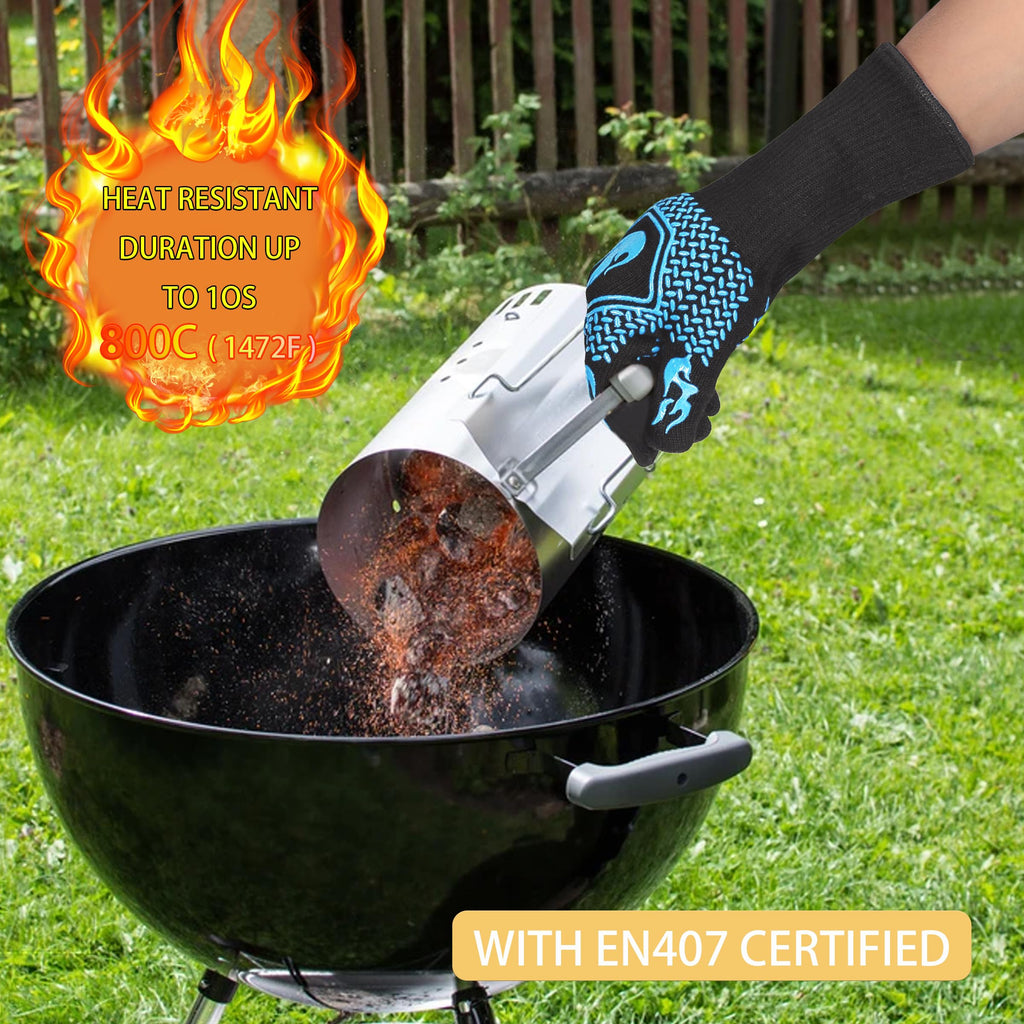 BBQ Gloves 1472F Heat Resistant Non-Slip Silicone (Sky Blue)