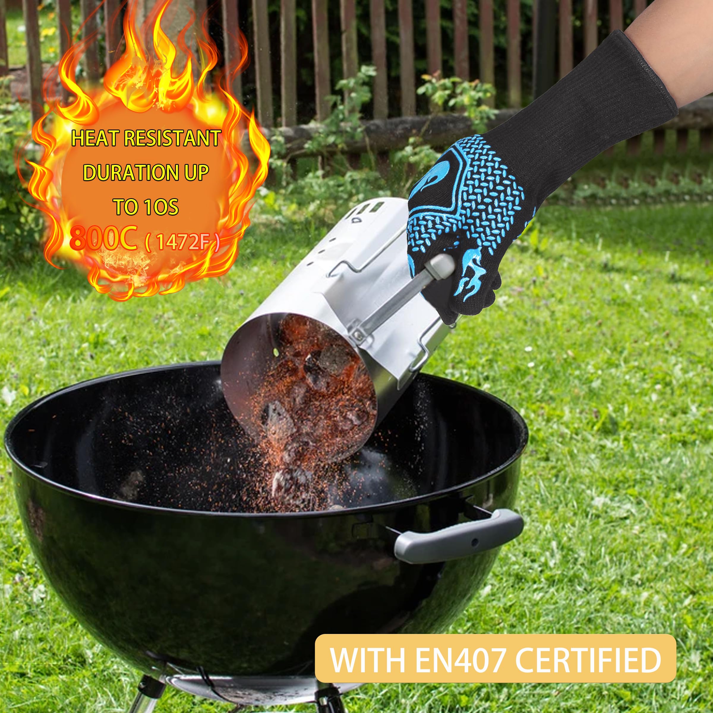 BBQ Gloves 1472F Heat Resistant Non-Slip Silicone (Sky Blue)