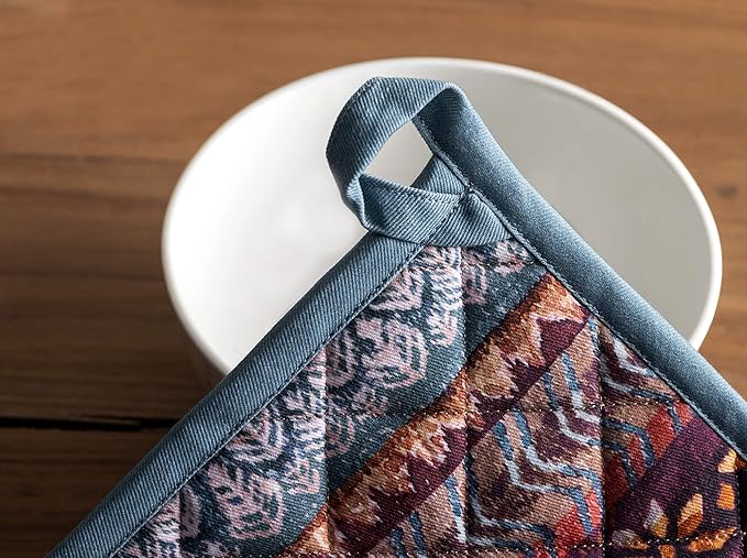 Maison d' Hermine Pot Holders 100% Cotton Heat Resistant Potholders 8" x 8" Hot Pads with Loop BBQ, Cooking, Baking, Grilling, Kitchen, Handling Hot Pans (Pack of 1, Fair Isle)