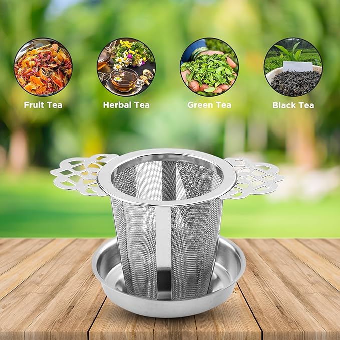 Set of 2 Tea Infusers for Loose Leaf – SUS 304 Stainless Steel Fine Mesh Basket with Flower-Shaped Handles, Reusable & Heat-Resistant, Ideal for Cups & Teapots