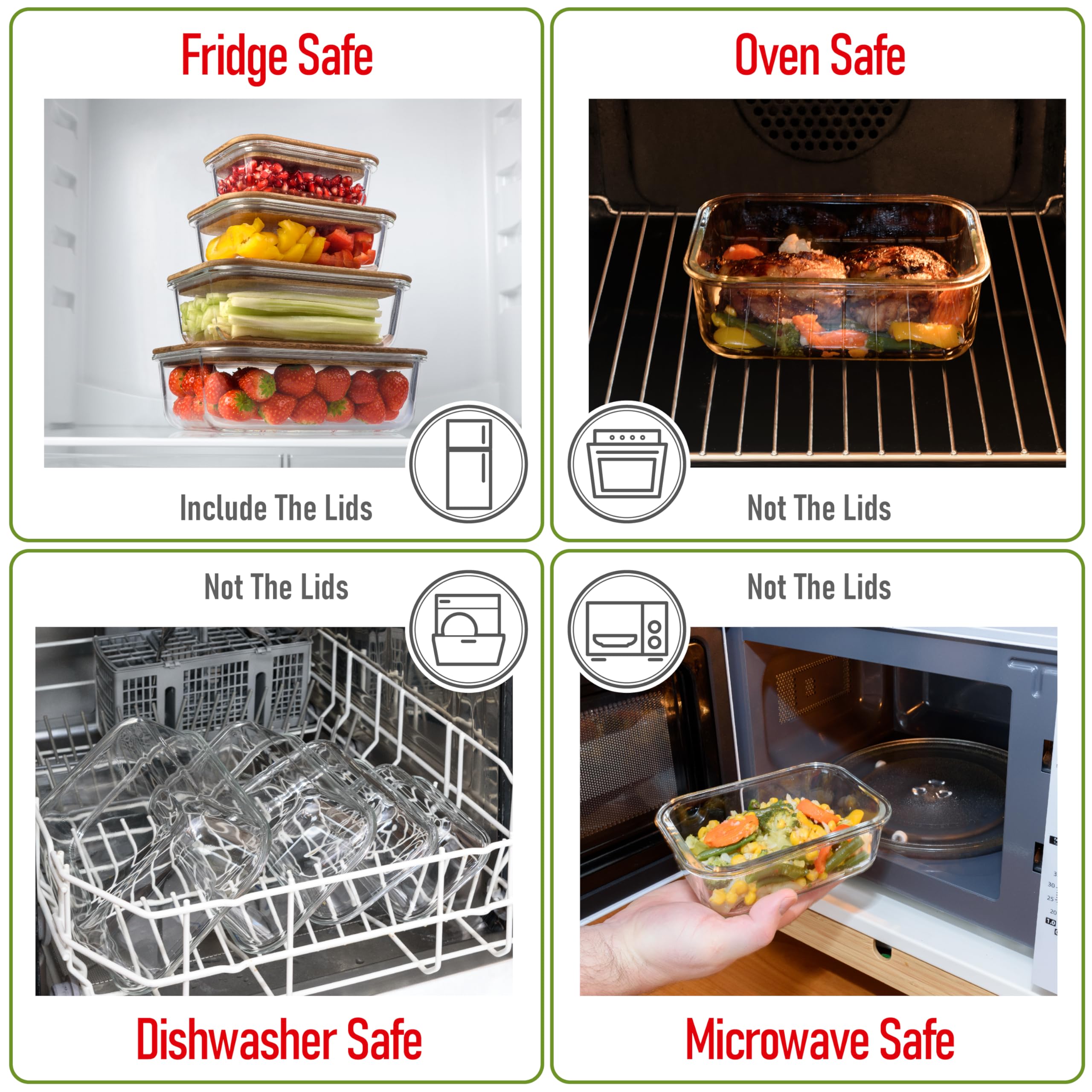 dokaworld Glass Container Set with Acacia Lids - 4 Stackable Meal Prep Containers. Durable heat resistant Inert Borosilicate Glass