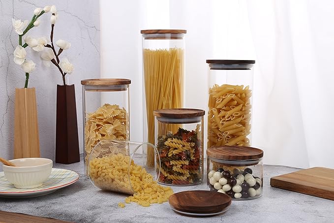 KKC HOME ACCENTS Clear Borosilicate Glass Storage Canister with Airtight Wood Lids,Air Tight Sealed Glass Jar for Loose Leaf Tea,Grinder Coffee,Coffee Beans,Matcha,39 Fluid Ounces