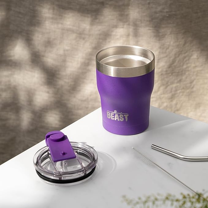Beast 10 oz Tumbler Stainless Steel Vacuum Insulated Coffee Ice Cup Double Wall Travel Flask (Purple)