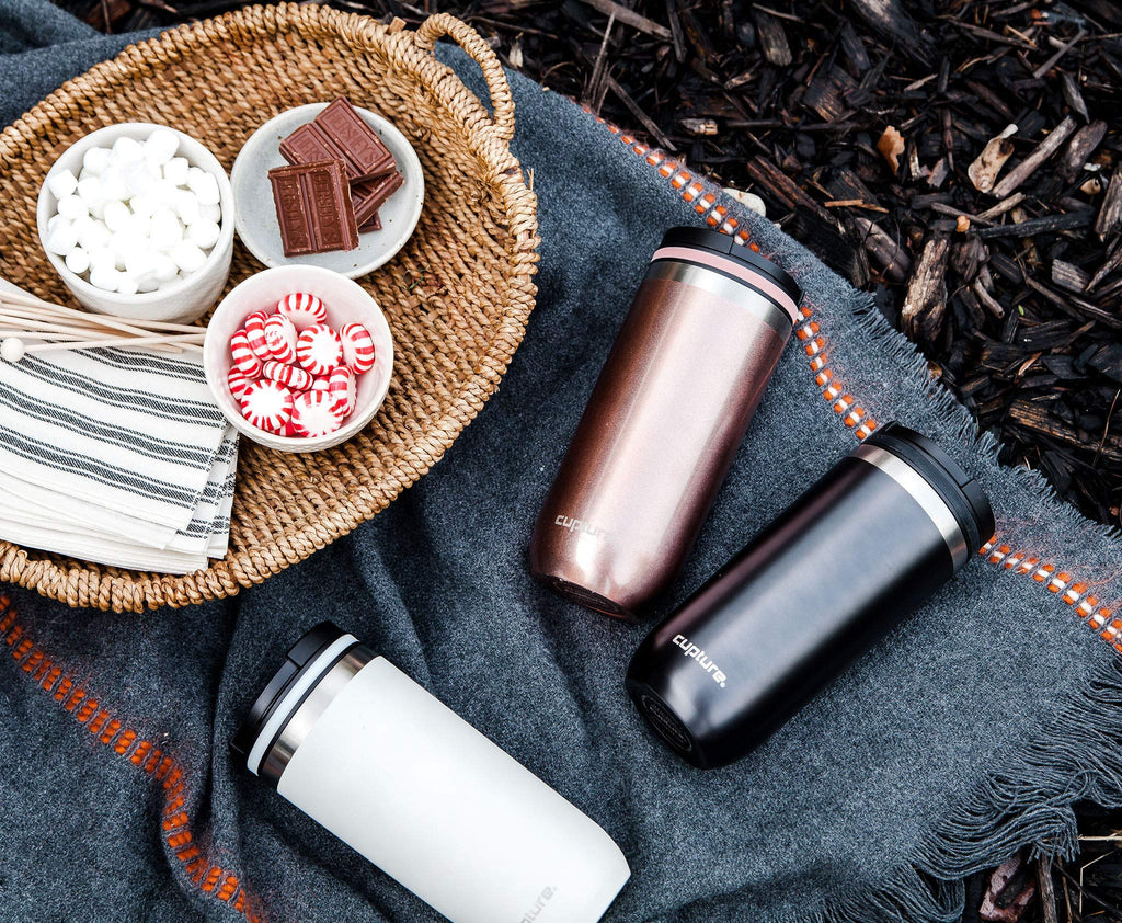 Cupture TWIST-TOP Vacuum-Insulated Stainless Steel Travel Mug, 16 oz, Winter White