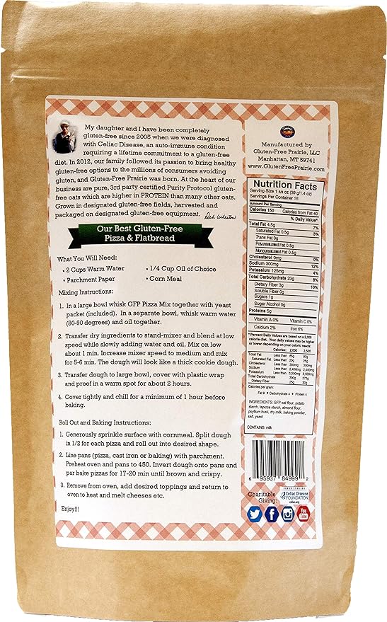 Gluten-Free Prairie Our Best Pizza & Flatbread Mix, Certified Gluten Free Purity Protocol, Non-GMO, 20 Ounces
