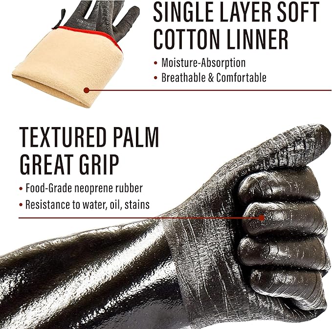 RAPICCA 932°F Heat Resistant BBQ Grill Gloves: Oil Resistant Waterproof for Smoking Grilling Cooking Barbecue Deep Frying Turkey Rotisserie Handling Hot Greacy Meat Stocking Stuffers - Long Sleeve