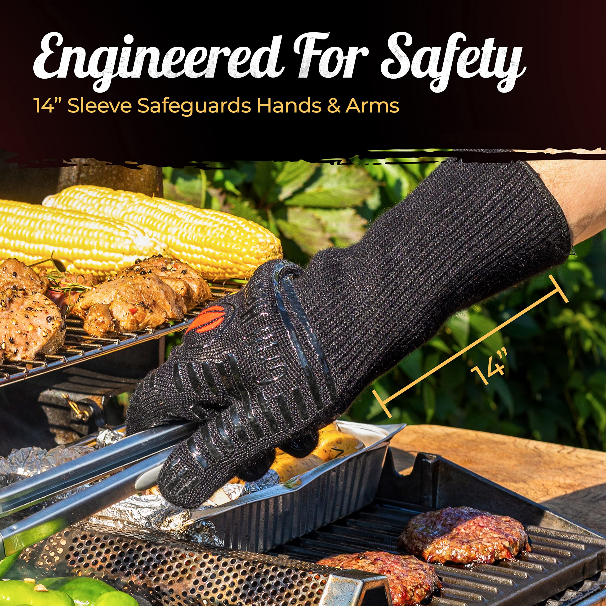 GRILL HEAT AID Grill Gloves Heat Proof for Men Grilling BBQ Heat Resistant Gloves