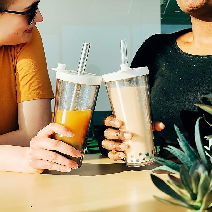 Dodoko Reusable Boba Cup and Straw Boba Tea Cup Bubble Tea Cup Reusable Iced Coffee Cup Cold Coffee Cup Smoothie Cup with Lid and Straw Smoothie Cup to go Smoothie Tumbler 17 oz - Night Black