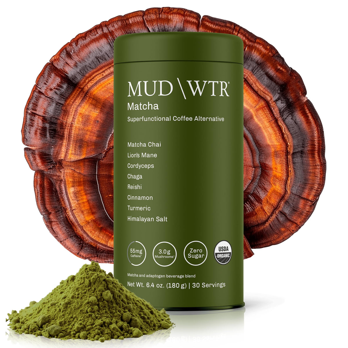MUDWTR Mushroom Matcha Powder, Japanese Matcha Powder Blend, 30 Servings