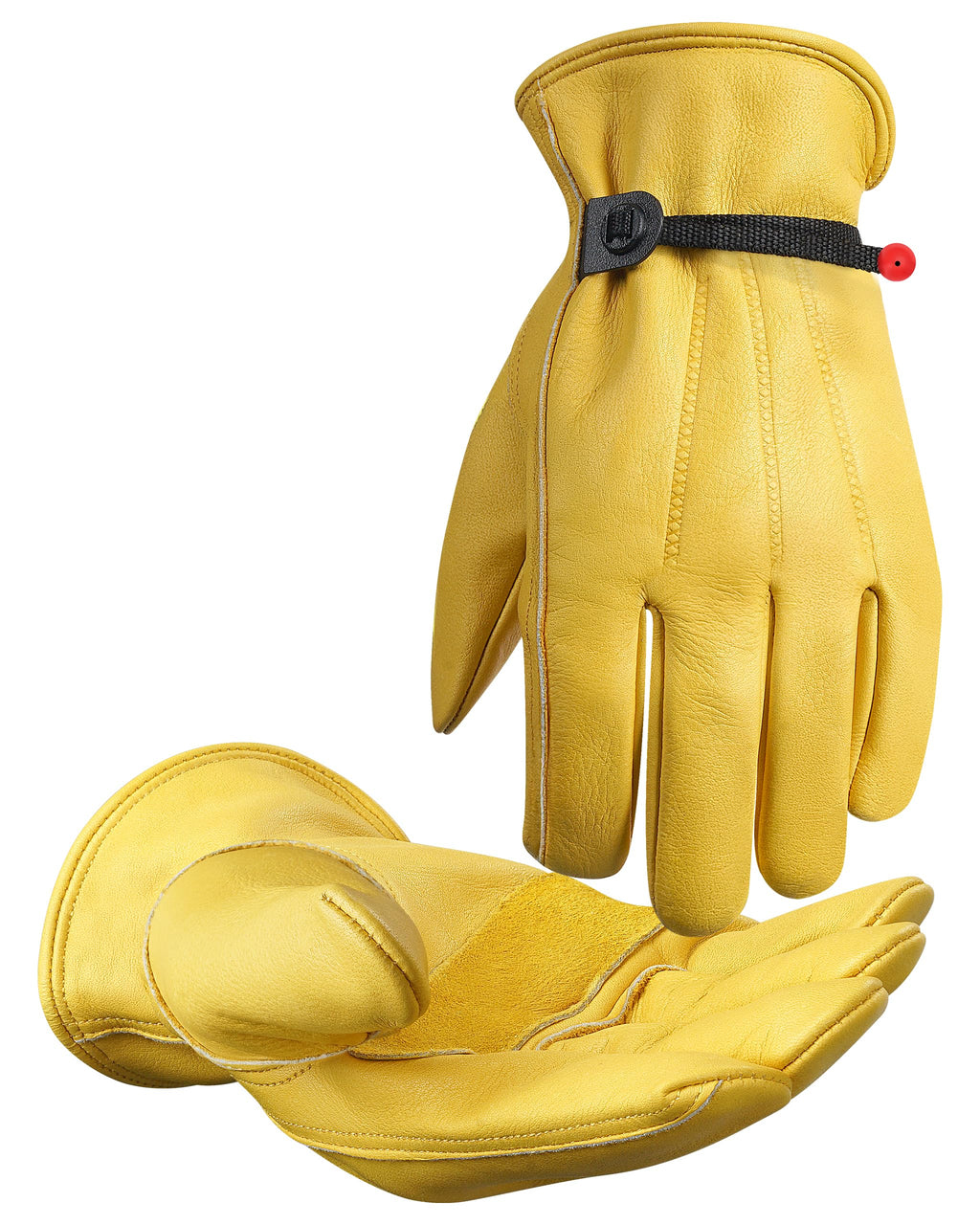 DULFINE Adjustable Cowhide Leather Work Gloves for Men 1 Pair Golden M