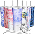 THILY Stainless Steel Vacuum Insulated Tumbler Travel Mug 26 oz Coffee Cup with 2 Lids and Straws, Splash Proof, Keep Ice Drinks Cold, Violet Leaves