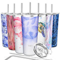 THILY Stainless Steel Vacuum Insulated Tumbler Travel Mug 26 oz Coffee Cup with 2 Lids and Straws, Splash Proof, Keep Ice Drinks Cold, Violet Leaves