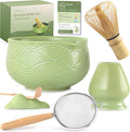 Matcha Whisk Set (7 Pcs) - Complete Matcha Set, Matcha Bowl with Spout, Whisk with Holder, Bamboo Scoop with Rest and Sifter, Perfect Kit for Matcha Lovers (Green Mist)