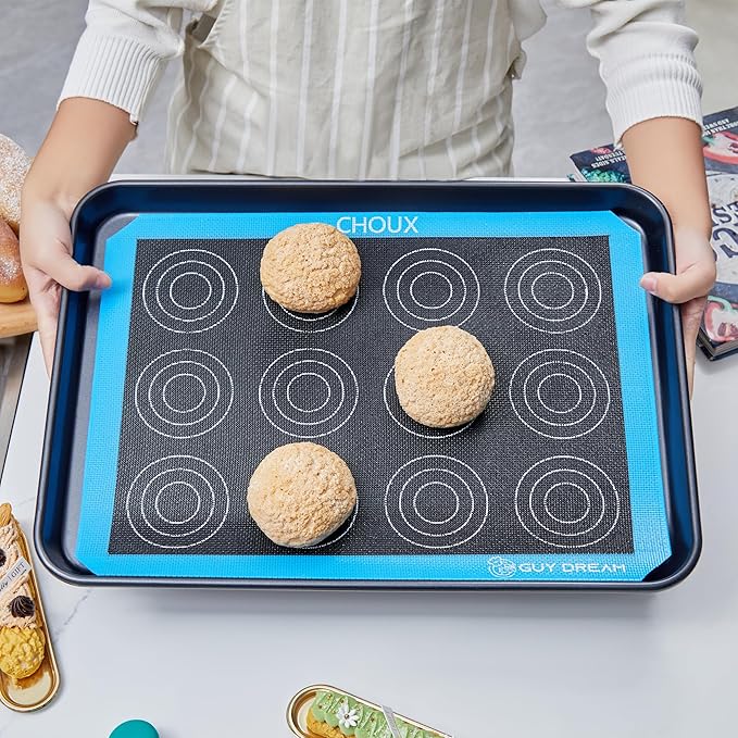 GUY DREAM Perforated Silicone Baking Mat 11-4/5" x 15-3/4" - 2PCs Choux Mat for Baking Cookie - Steaming Mesh For Half Size Cooking Sheet