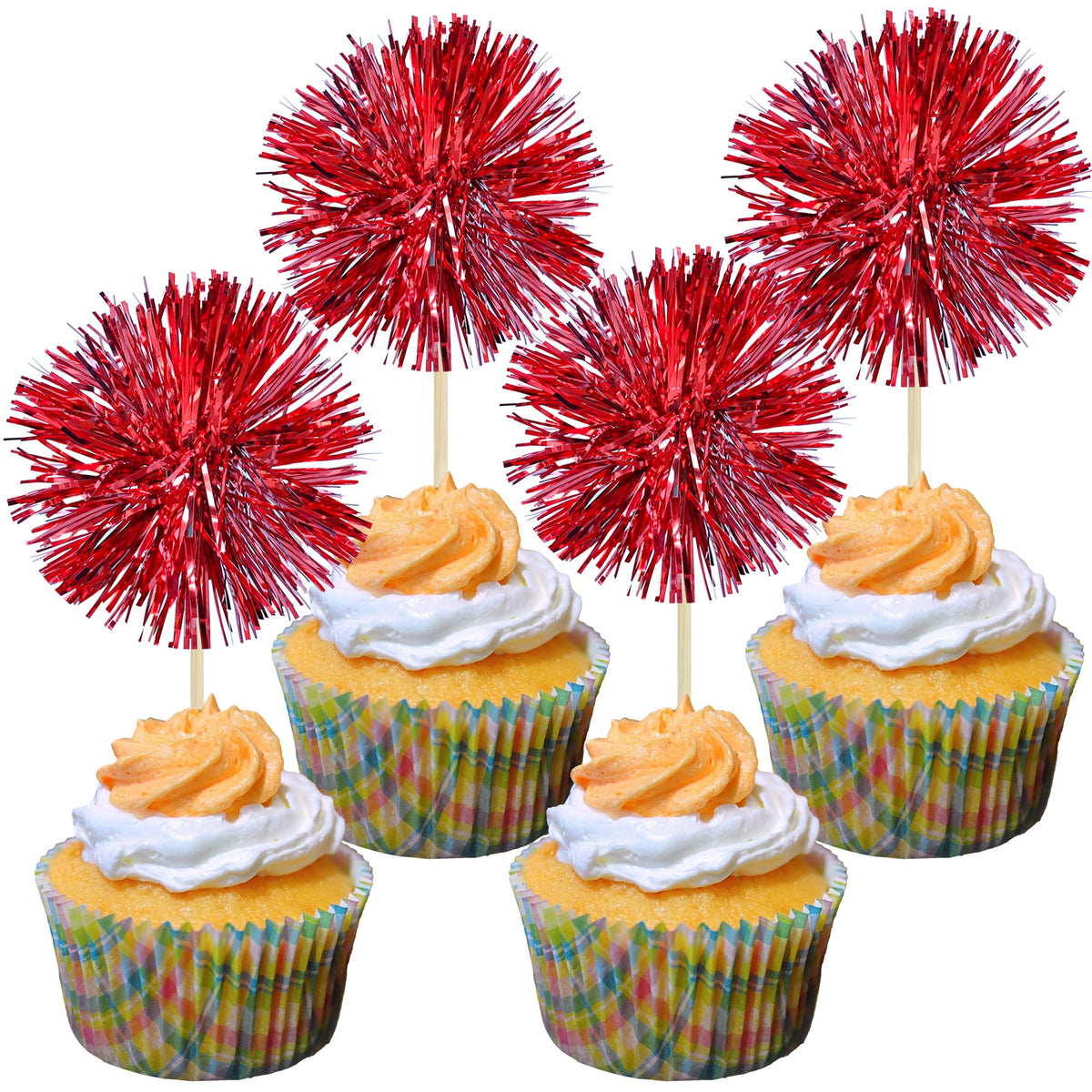 Gyufise 30Pcs Foil Firework Cupcake Toppers Sparkle Tinsel Cake Toppers Tinsel Drink Cake Decoration Cocktail Picks for Birthday Wedding Graduation Party Supplies Dark Blue