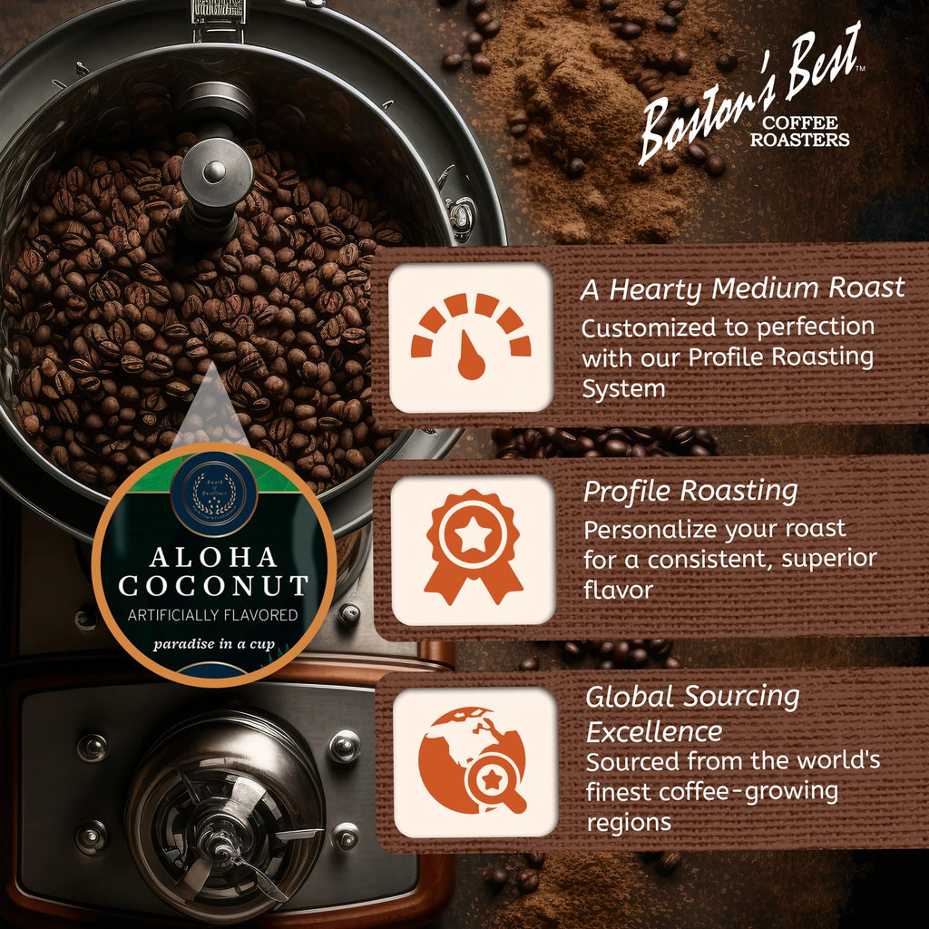 Boston’s Best Coffee - Aloha Coconut Flavored Delicious Gourmet Premium Ground Coffee, 11 oz. / 311 g Bag