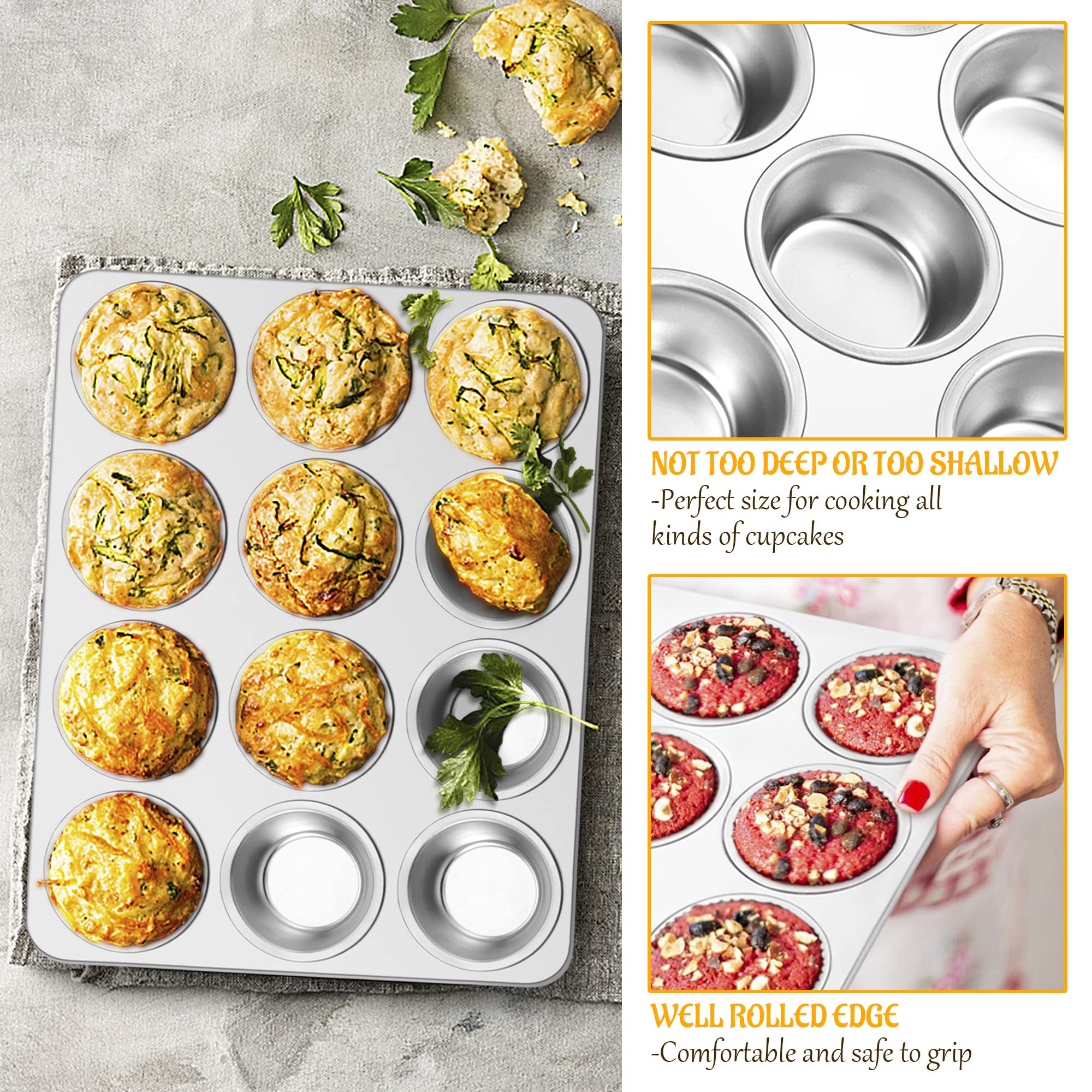 E-far Muffin Pan 12-Cup, Stainless Steel Cupcake Pan for Oven