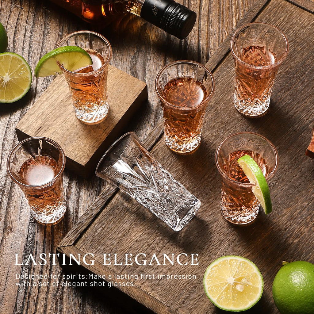 LOBUBT 6 Pack Shot Glass Bulk Set with Heavy Base 2 OZ Small Shot Cups for Vodka, Whiskey, Tequila, Espresso, Liquor Set