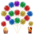 Chinco 100 Pcs Foil Firework Cupcake Toppers Sparkle Tinsel Cake Toppers Cake Decoration Cocktail Fruit Toothpick for Birthday Wedding Graduation Party(Bright Color)