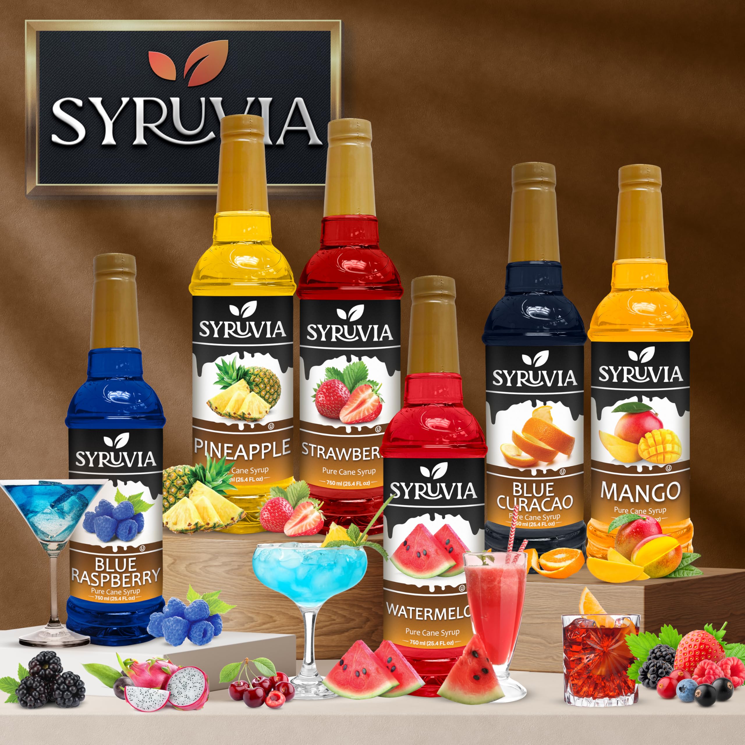 Syruvia Blue Raspberry Syrup, Flavored Syrup for Cocktails, Fruit Drinks, Lemonades, and Desserts – 25.4 fl oz