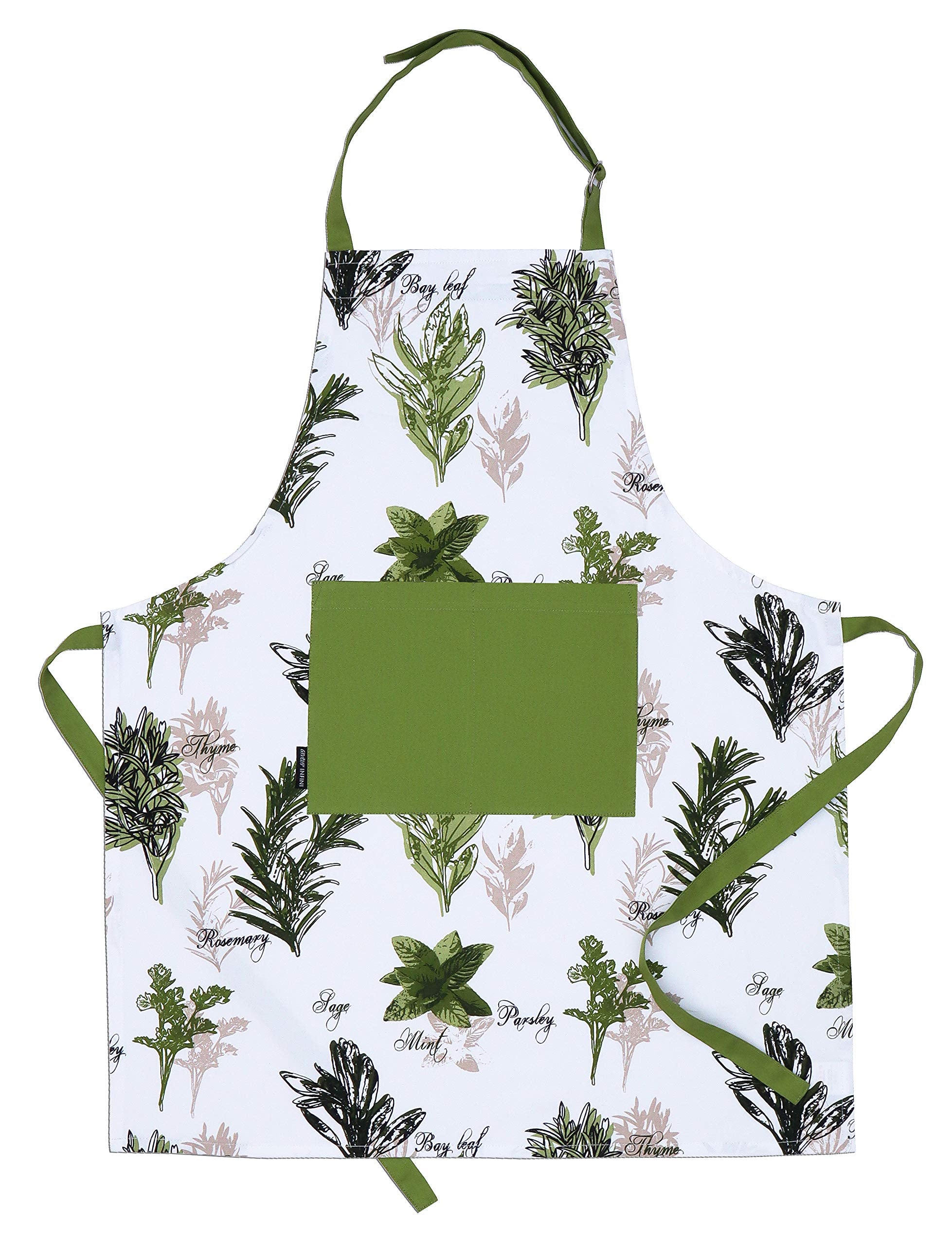 AMOUR INFINI Aprons for Women Adjustable Strap with Waist Ties Aprons for Baking, Cooking, Gardening Cotton Washable, Reusable Spring Apron (27.5 x 33 Inches - Herb Garden)