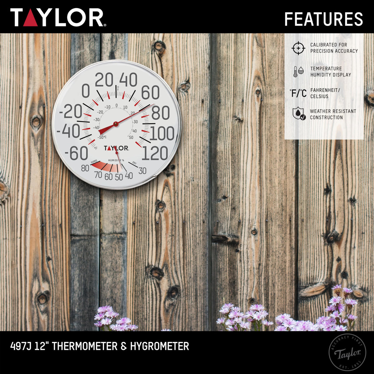 Taylor Precision Products Humidiguide Dial Thermometer (12-Inch), White, One Size