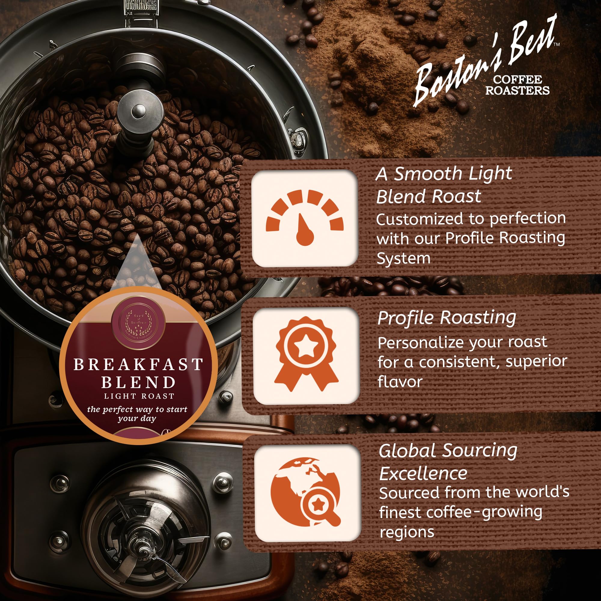 Boston’s Best Coffee - Smooth Light-Roast Breakfast Blend Gourmet Premium Ground Coffee, 11 oz. / 311 g Bag