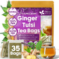 FreshDrinkUS, Premium 35 Tulsi Lemon Ginger Tea Bags, 100% Natural & Pure from Tulsi Holy Basil Leaves, Lemon and Ginger. Made with Natural Material Tea Bags. No Sugar, No Caffeine, Vegan.