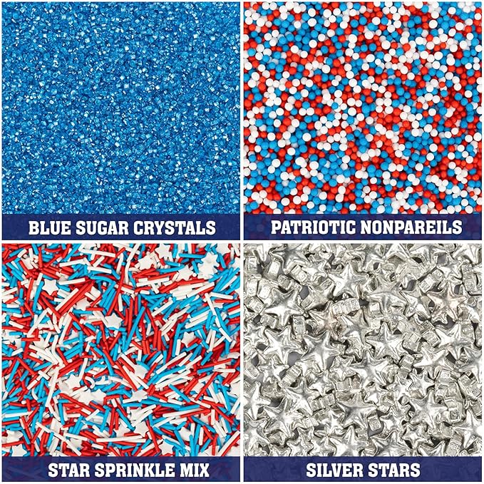 Twisweet Edible Patriotic Sprinkles 12oz, Red White and Blue Sugar Sprinkles Silver Star Mix, 4th of July American Sprinkle, Team USA Memorial Day Confetti, Cupcake Topper Cookie Ice Cream Cake Decorations, Independence Day Birthday Festival Party Supp...