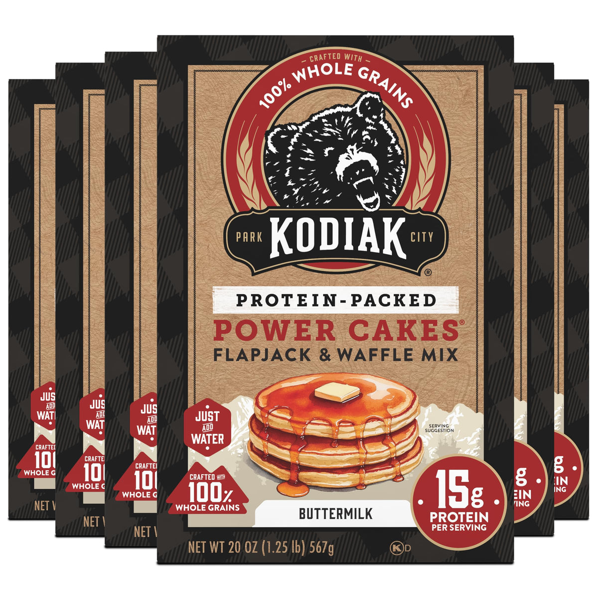 Kodiak Cakes Power Cakes - Protein Pancake Mix & Waffle Mix - 100% Whole Grain- Birthday Cake Flavor (Pack of 6)