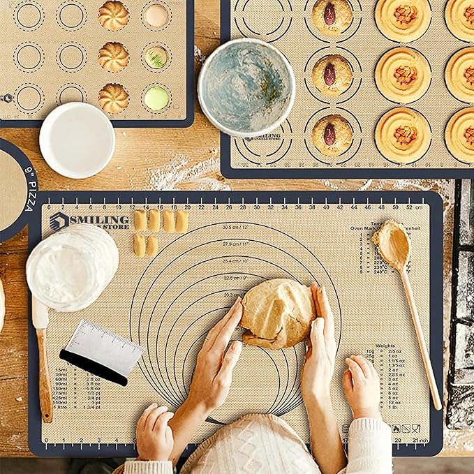 Generic Silicone Baking Mat Set of 6 - Non-Stick, Reusable, Heat Resistant, Gray Color - Perfect for Baking, Cooking, Rolling Dough, and Pastry - Easy to Clean, Durable Kitchen Mats, Multi Sizes