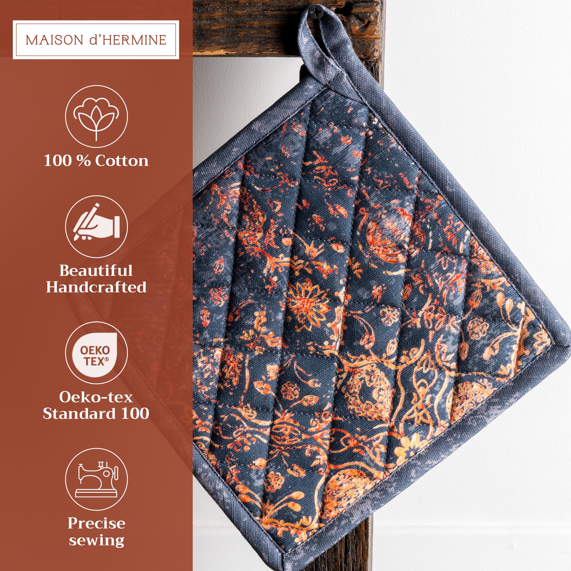 Maison d' Hermine Pot Holders 100% Cotton Potholders (8" x 8", Pack of 1)