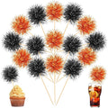 Chinco 100 Pcs Foil Firework Cupcake Toppers Sparkle Tinsel Cake Toppers Cake Decoration Cocktail Fruit Toothpick for Birthday Wedding Graduation Party(Orange, Black)