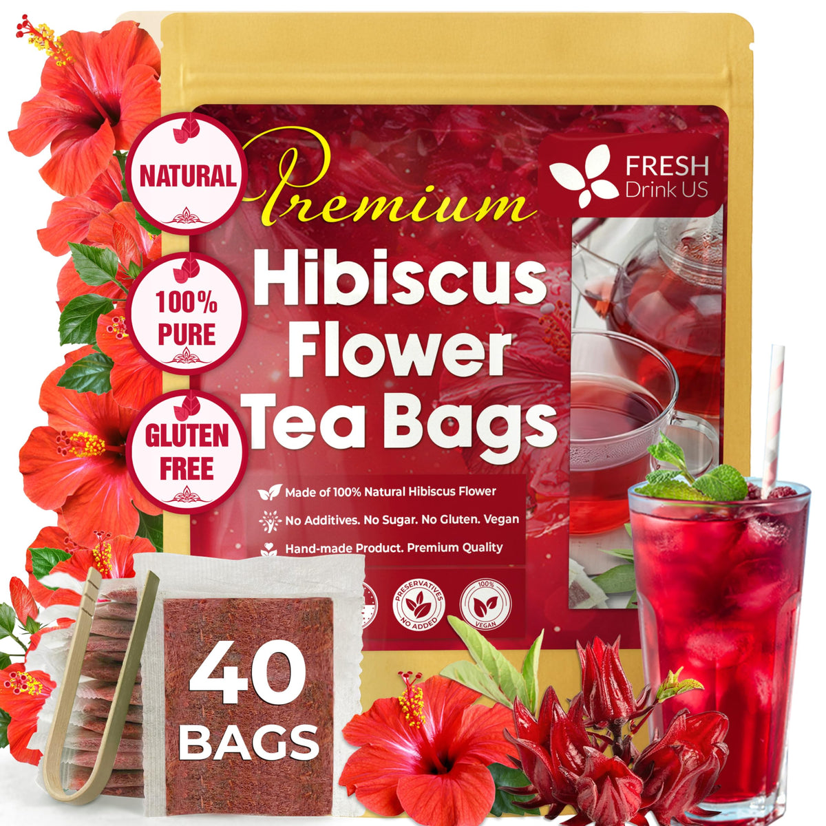 FreshDrinkUS, Premium Rosemary Leaf Tea, 40 Count, Pure, Caffeine Free