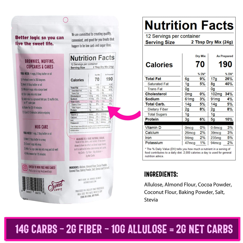 Sweet Logic Keto Baking Mix - Triple Chocolate Cake - Gluten-Free - Dairy Free - Diabetic-Friendly - High Protein - Allulose - Stevia - Low Sugar - Low Carb - Quick 20-Minute Prep (1-2G Carbs Per Serving)