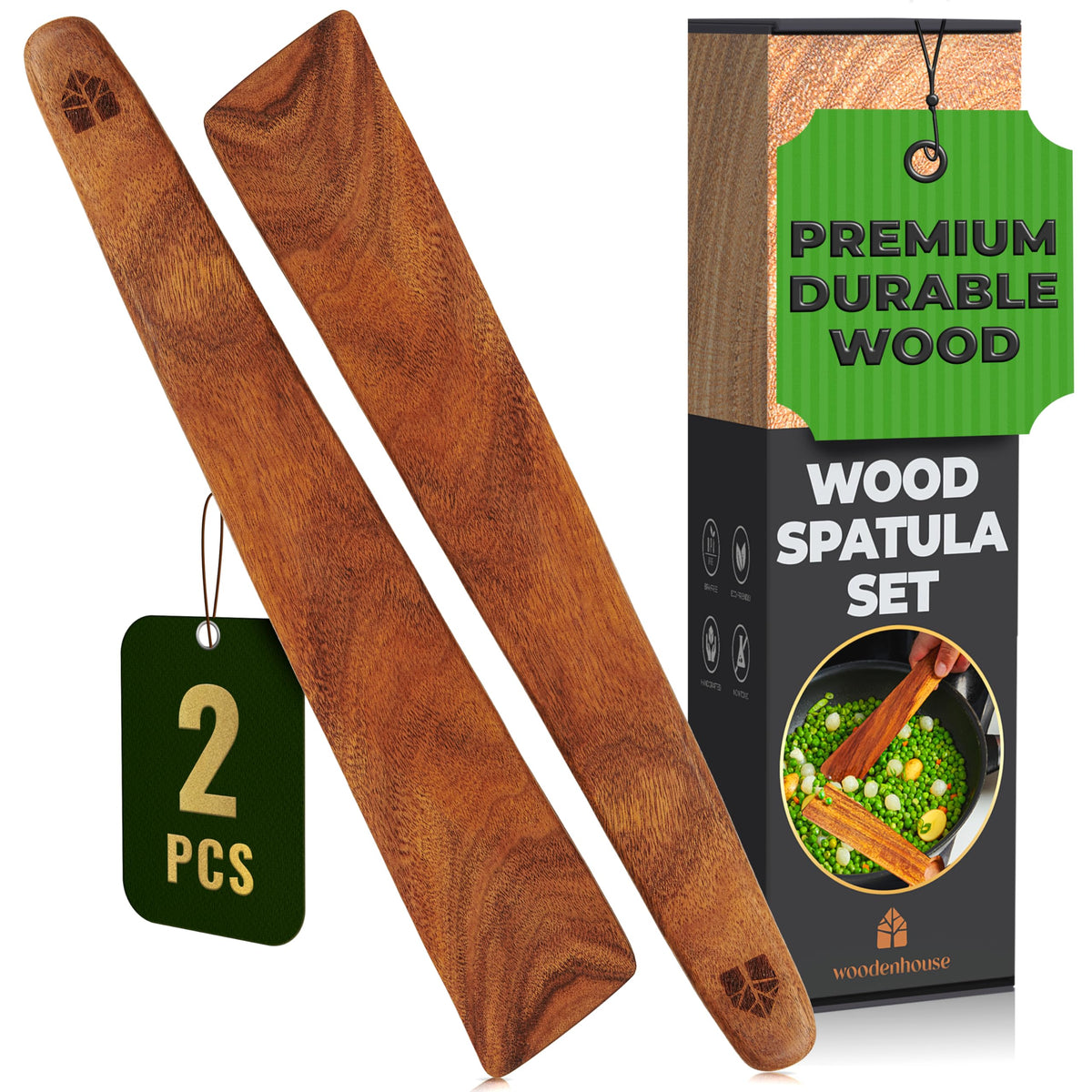 Wooden Spatula for Cooking, Flat Teak 12" Turner, Sturdy & Easy to Clean