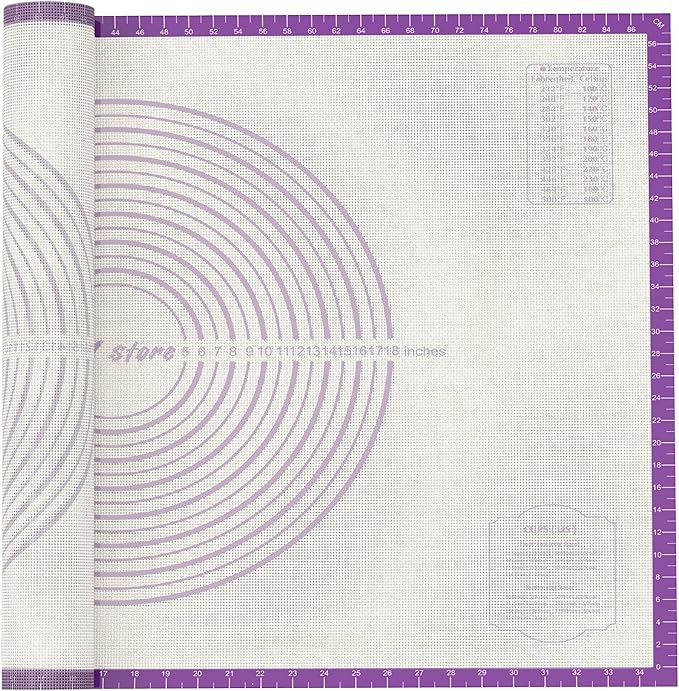36 * 24 inches Purple, Non-Slip Silicone Baking Sheets - Baking Mat with 0.7mm Thickness - Non-Stick Pastry & Cookie Mat for Kitchen Counter for Rolling Out Dough with Measurements.