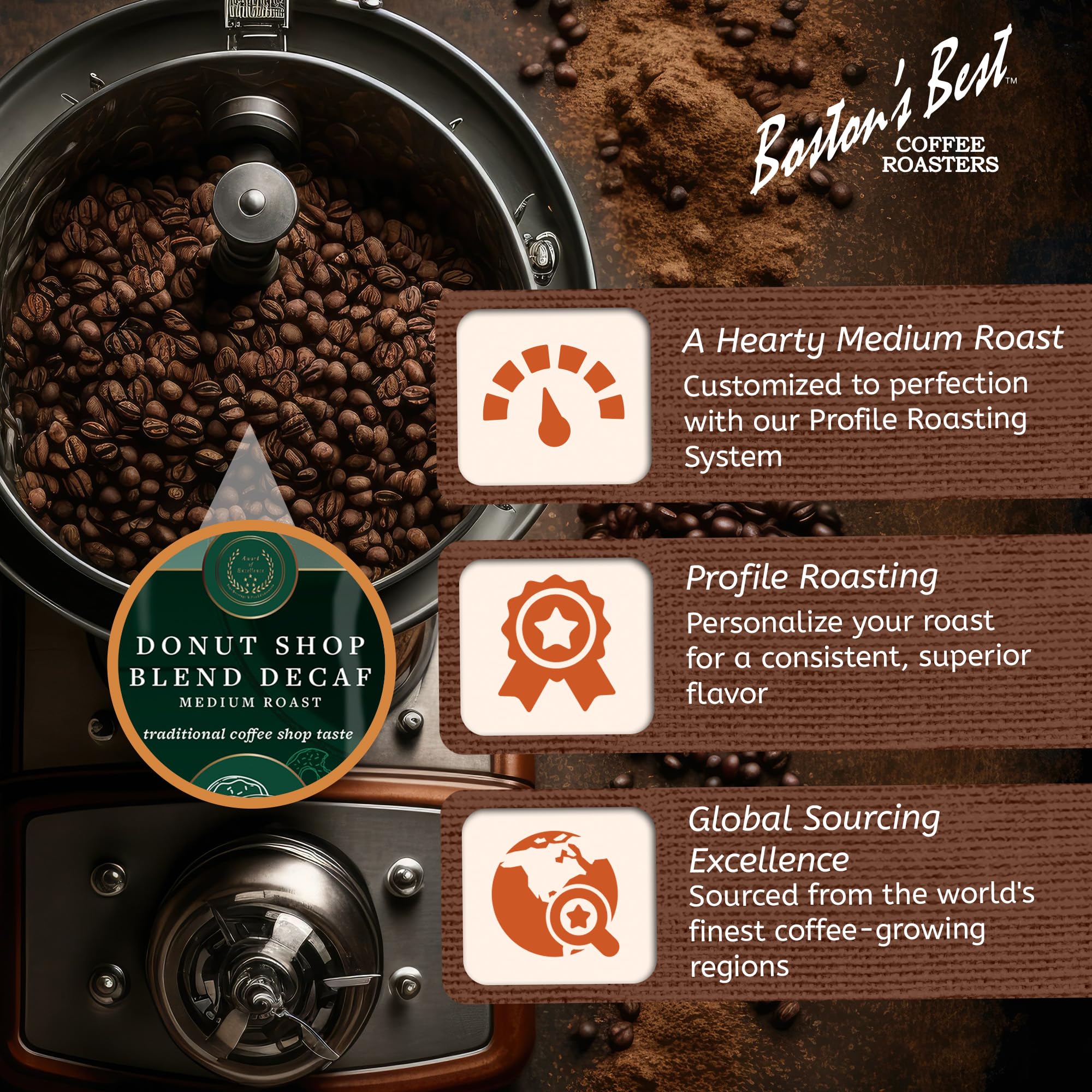 Boston’s Best Coffee - Hearty Medium-Roast Donut Shop Decaf Gourmet Premium Ground Coffee, 11 oz. / 311 g Bag