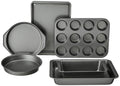 6 Piece Nonstick Carbon Steel Bakeware Set with Cake, Muffin, Cookie, and Loaf Pans, Easy Release, Oven Safe, 16.25 x 11.75 x 6.25 inches
