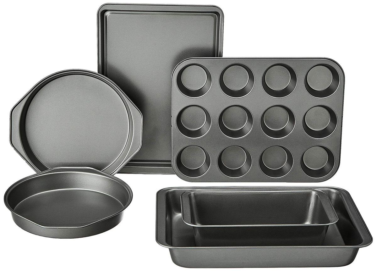 6 Piece Nonstick Carbon Steel Bakeware Set with Cake, Muffin, Cookie, and Loaf Pans, Easy Release, Oven Safe, 16.25 x 11.75 x 6.25 inches