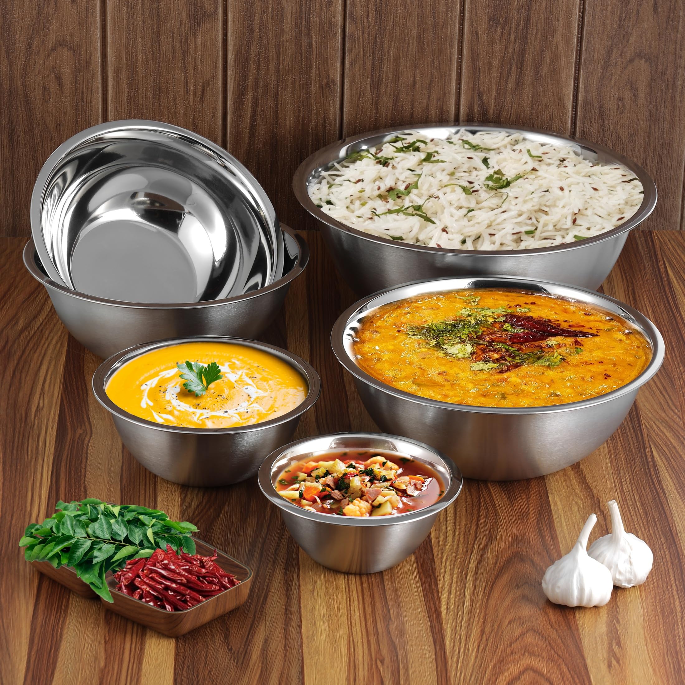 YBM HOME Stainless Steel Mixing Bowls Set of 3 – Nested Kitchen Prep Bowls for Baking, Cooking, Dough Mixing & Salad Serving (10.25, 16, 20 Quart Bowls Included)
