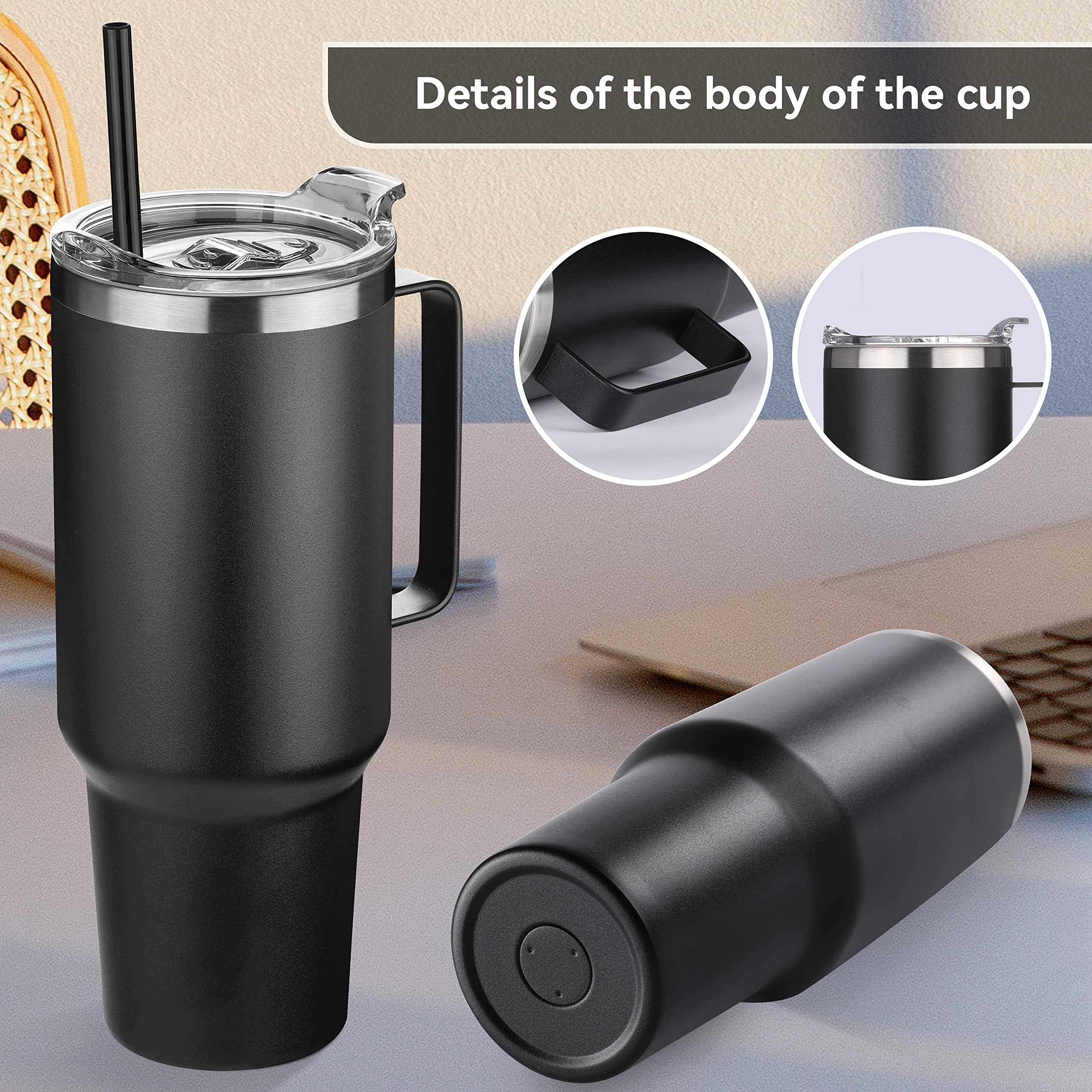 HASLE OUTFITTERS 40 oz Stainless Steel Tumbler with Handle, Vacuum Insulated Tumblers Bulk, Reusable Double Wall Travel Coffee Mug, Durable Powder Coated Water Bottles(Black, 8)